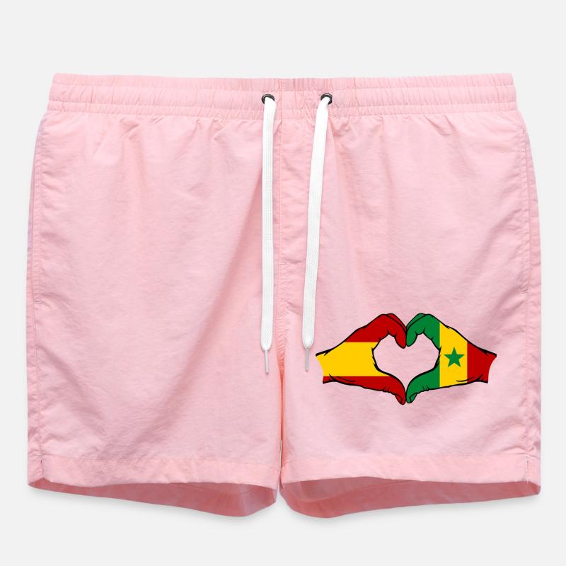 Spain Sengal Flag Hands Heart Shape - Swim Trunks - pink