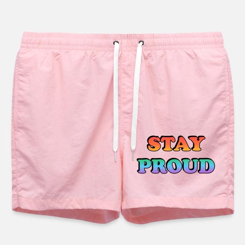 Stay Proud Rainbow Text - Swim Trunks - pink