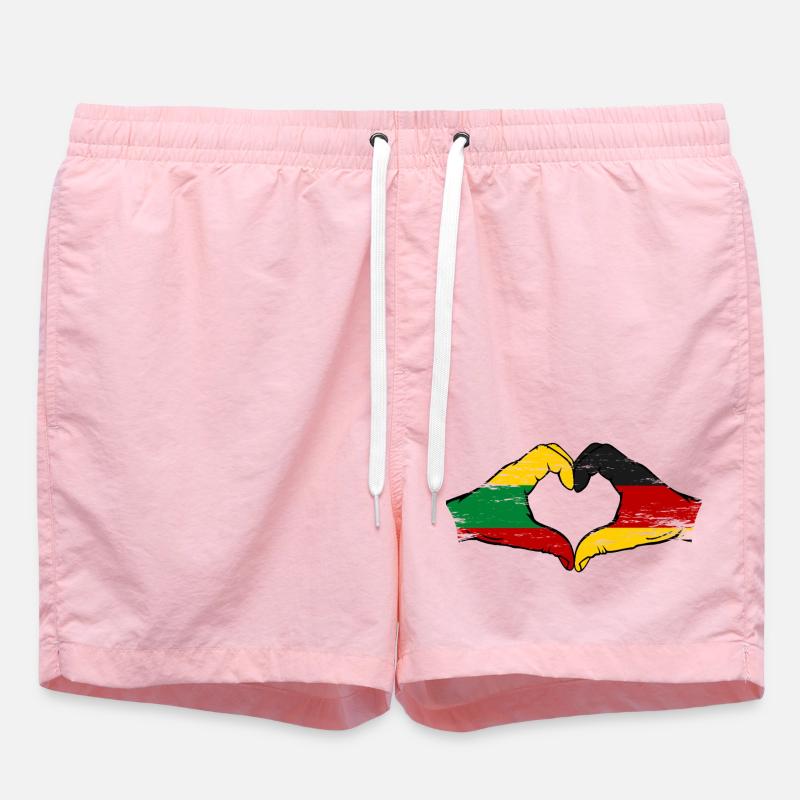 Lithuania Germany flag hands heart shape used - Swim Trunks - pink