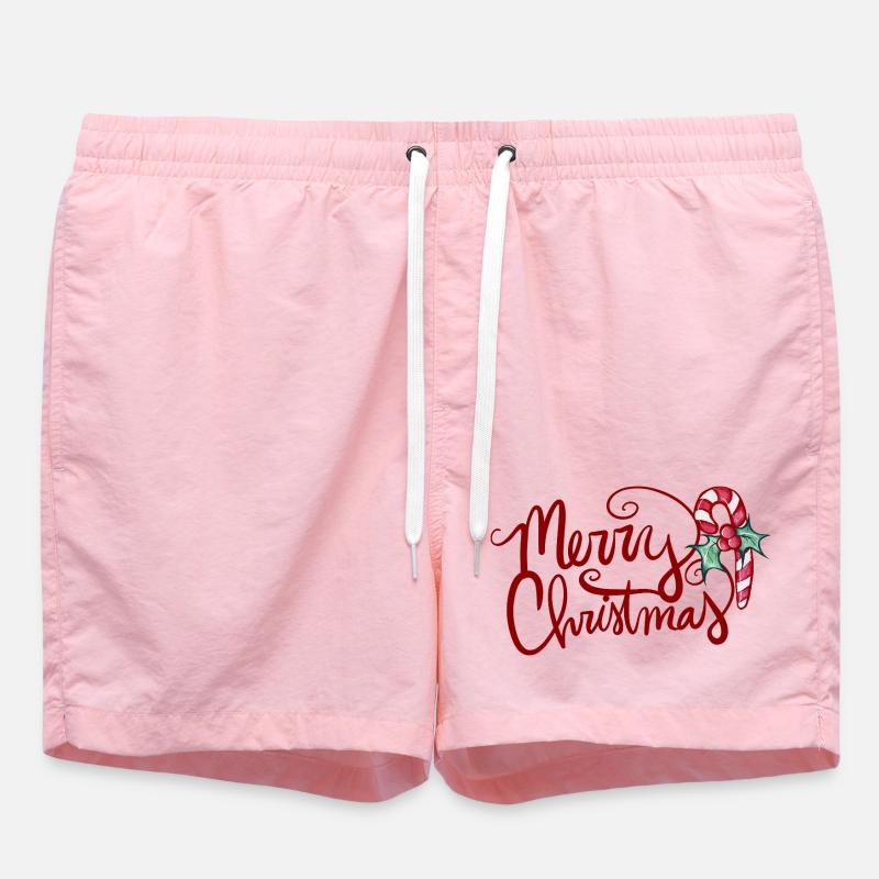Merry Christmas Script with Candy Cane - Swim Trunks - pink