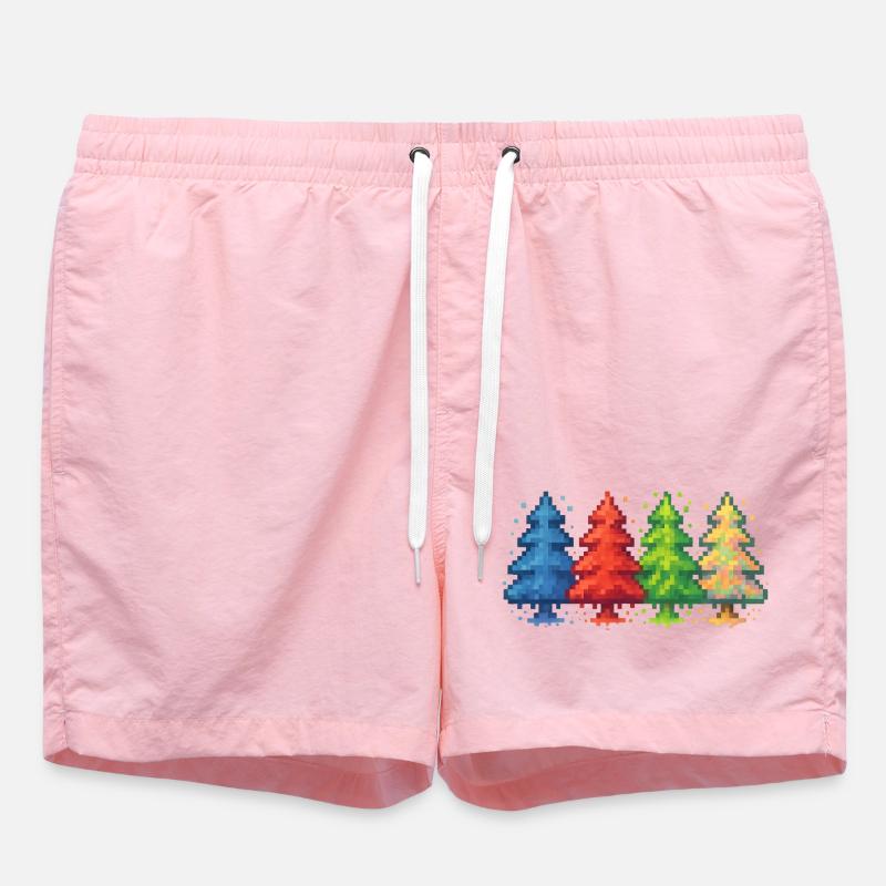 Pixel Forest Christmas Tree gaming - Swim Trunks - pink