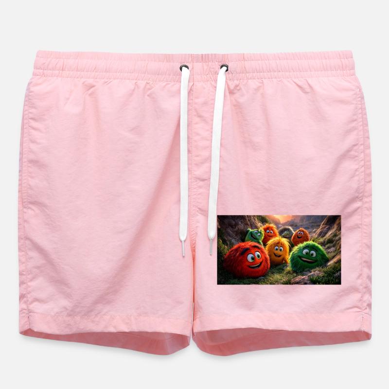 Cheerful Fluffy Monster Pixar Style Fun - Swim Trunks - pink