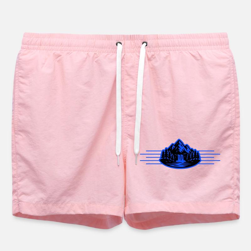 Mountains Landscape Forest Waterfall - Swim Trunks - pink