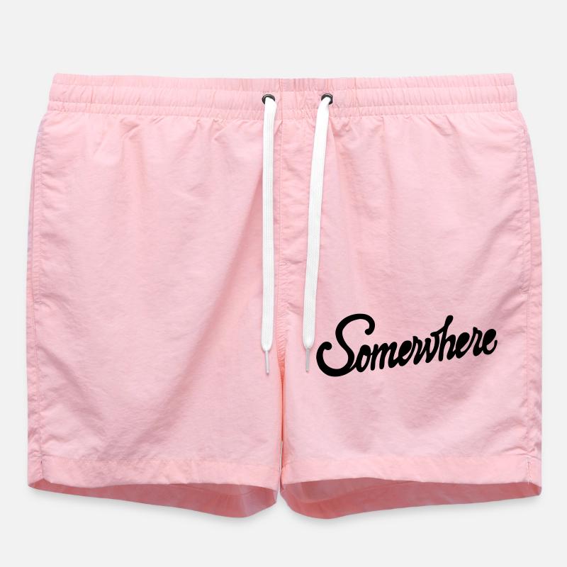 Somewhere Calligraphy Hand Lettering Design - Swim Trunks - pink