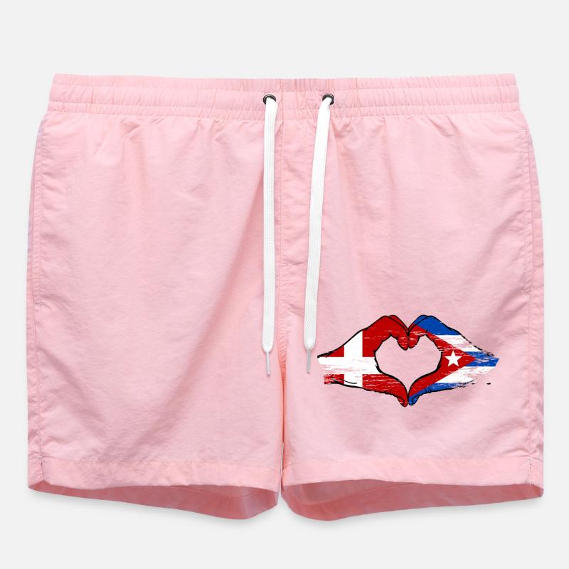 Denmark Cuba Flag Hands Heart - Swim Trunks - pink