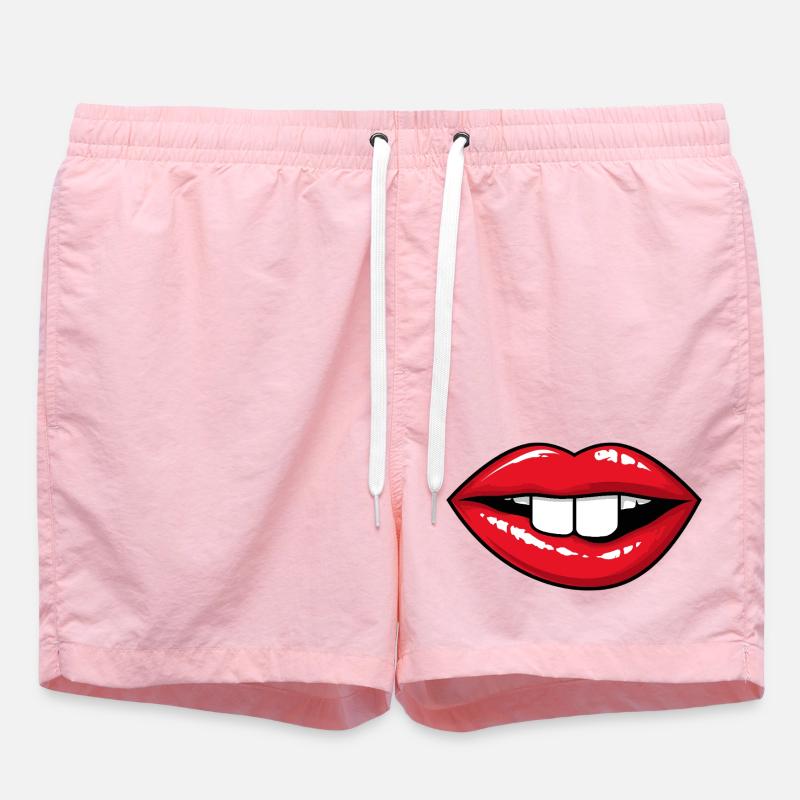 Red lips with rabbit teeth - Swim Trunks - pink