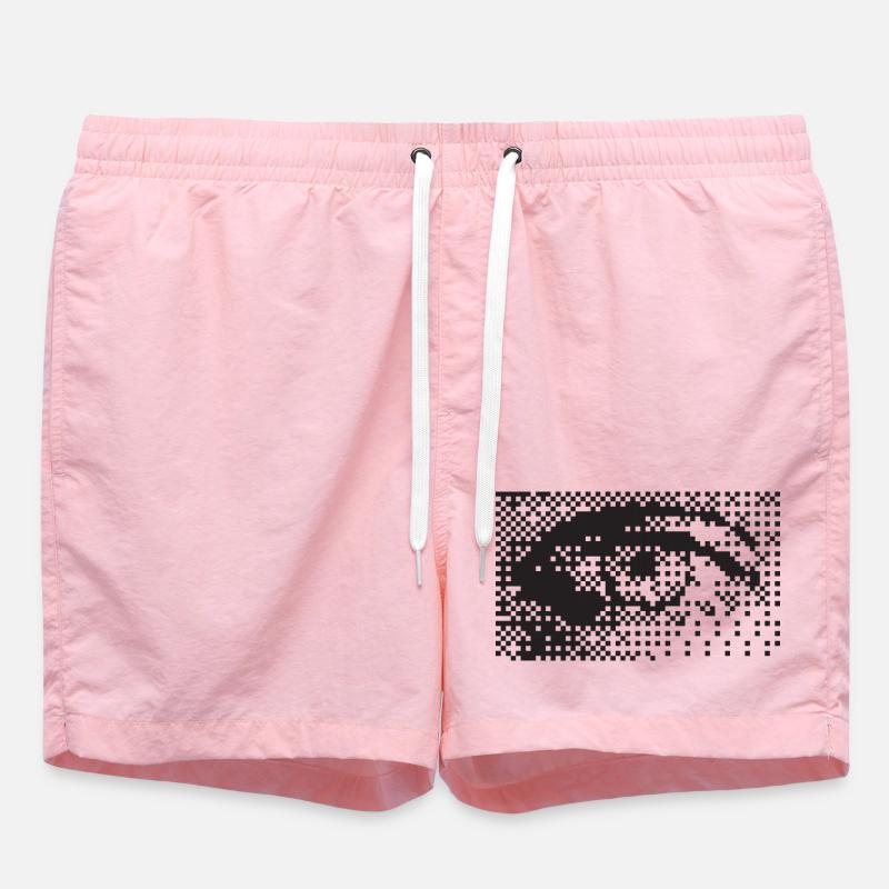 Midnight Pixel Eye Pattern - Swim Trunks - pink