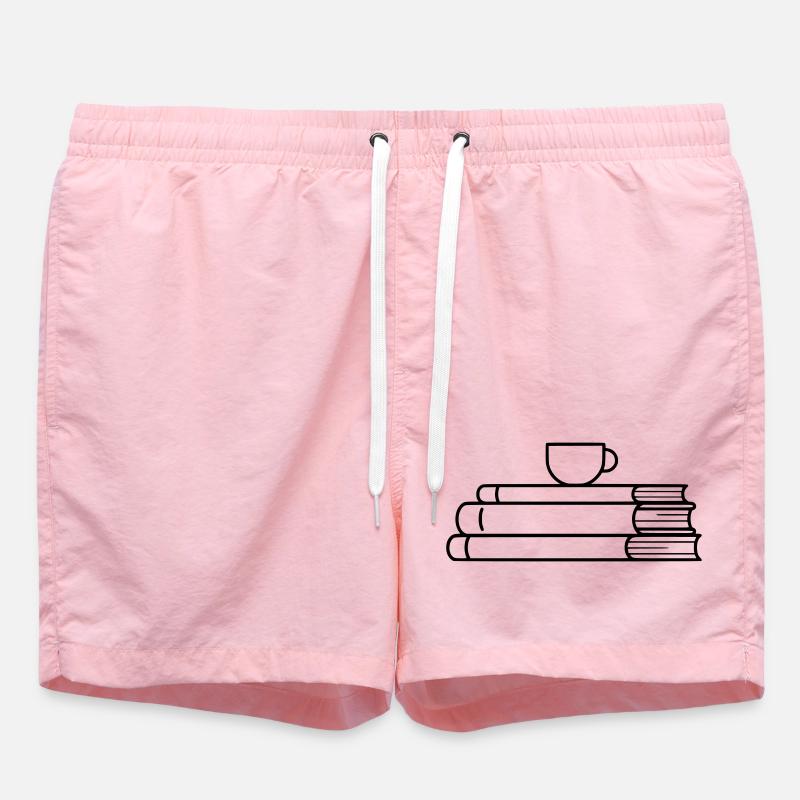 Stack of Books Coffee Cup Outline - Swim Trunks - pink