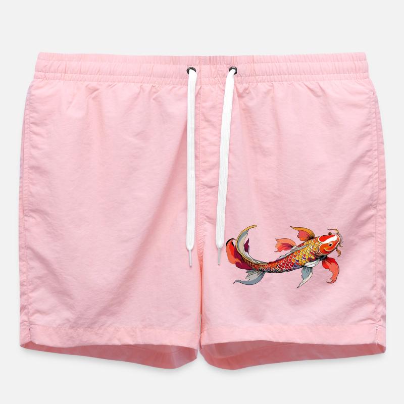 Rainbow Koi on Black - Swim Trunks - pink