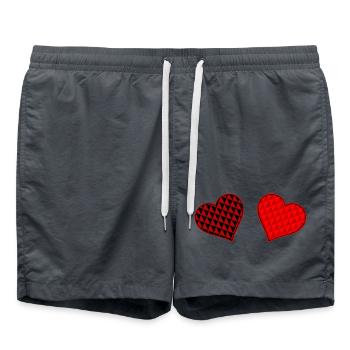 Duo Cœur Géométrique Rouge Noir - Short de bain -  - Devant