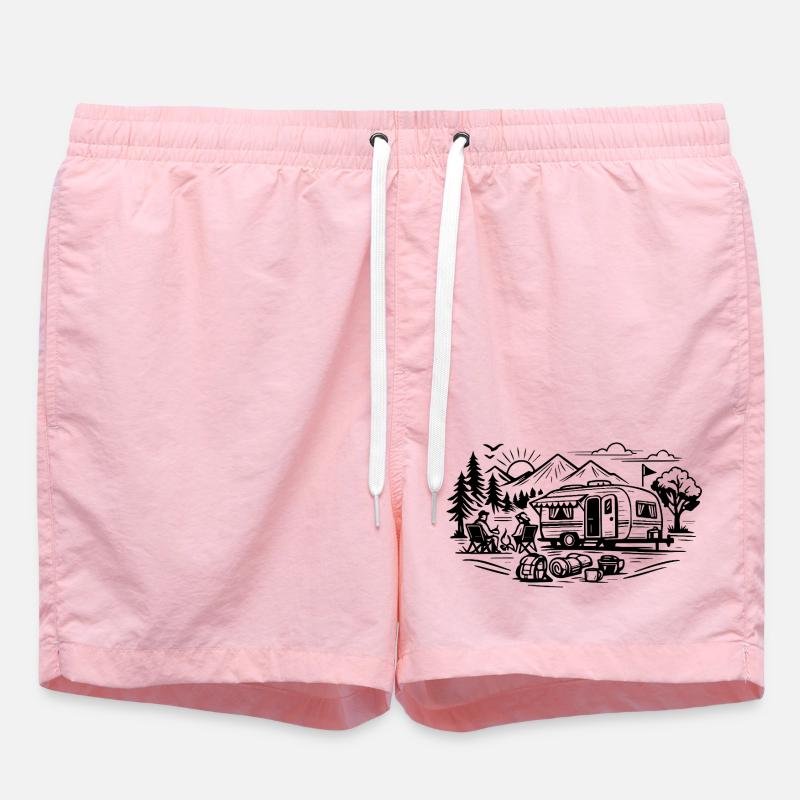 Camping Trailer Landscape - Swim Trunks - pink