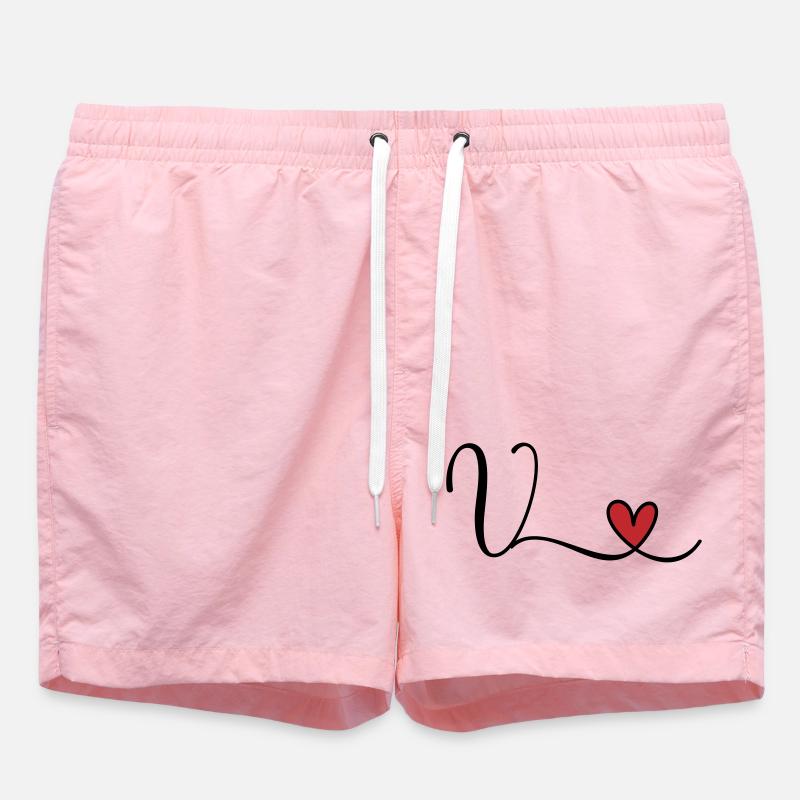 Lettre V Monogramme Cœur Initial - Short de bain - rose