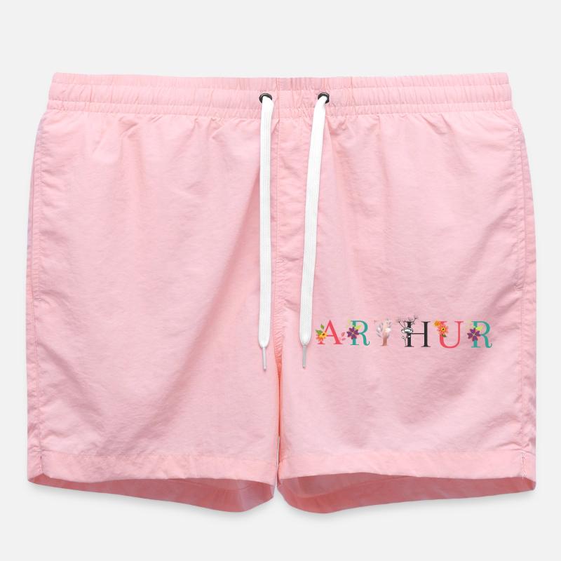Art du nom ARTHUR avec fleurs brodées - Short de bain - rose
