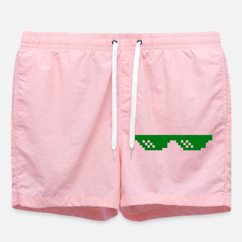 Green pixel pattern with contrast blocks - Swim Trunks - pink
