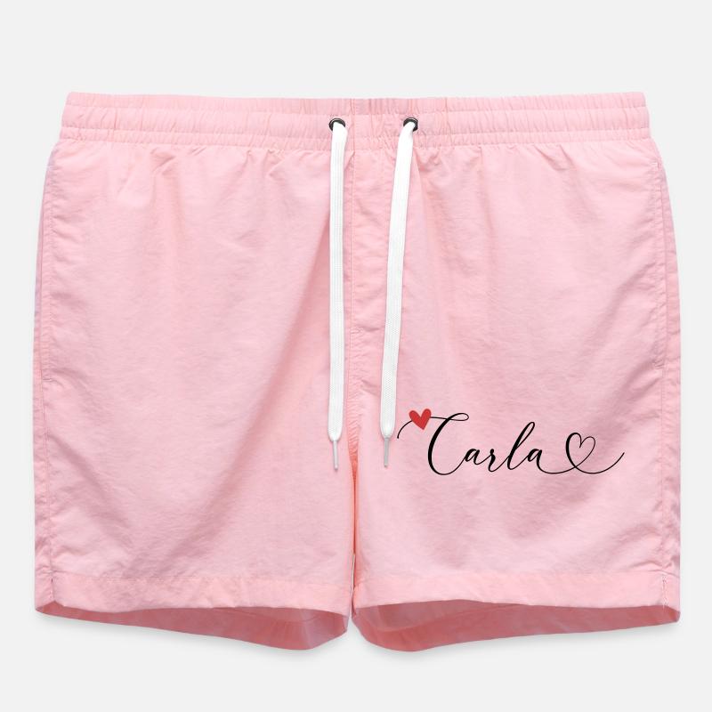 Carla Surname First name Calligraphy Heart - Swim Trunks - pink