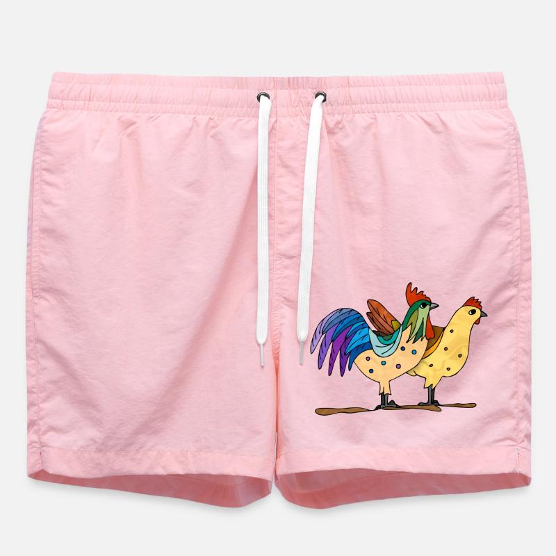 Rooster and hen - Swim Trunks - pink