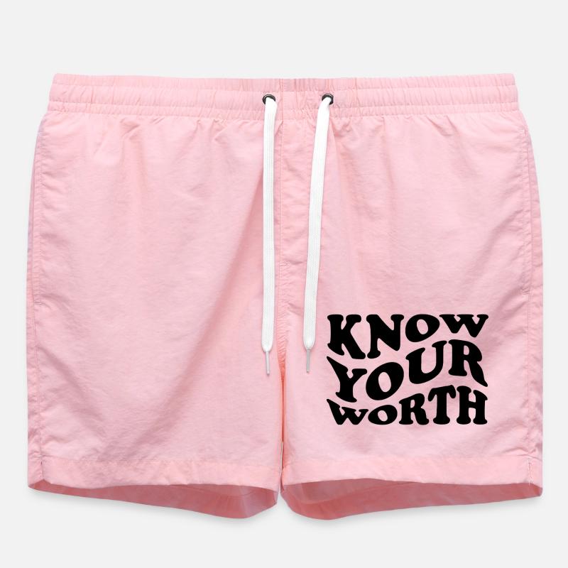 Know Your Worth – Self-Love Statement - Swim Trunks - pink