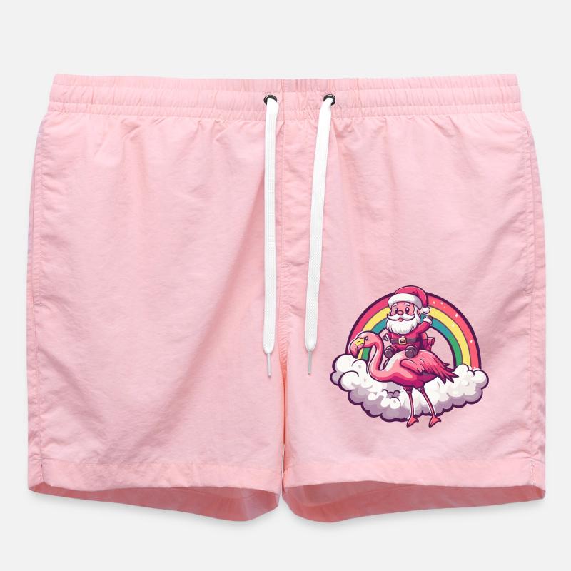 Flamingo Weihnachtsmann Regenbogen - Badeshorts - Pink
