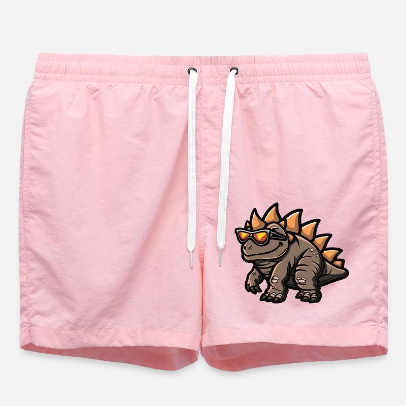 Dinosaur Stegosaurus Comic Cool - Swim Trunks - pink