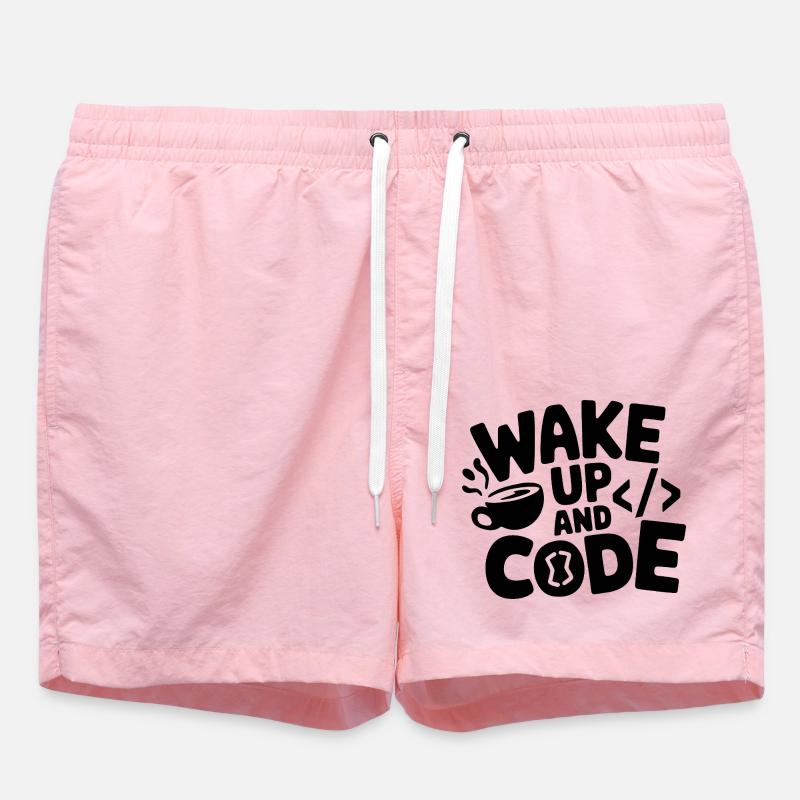 Wake Up and Code - Swim Trunks - pink