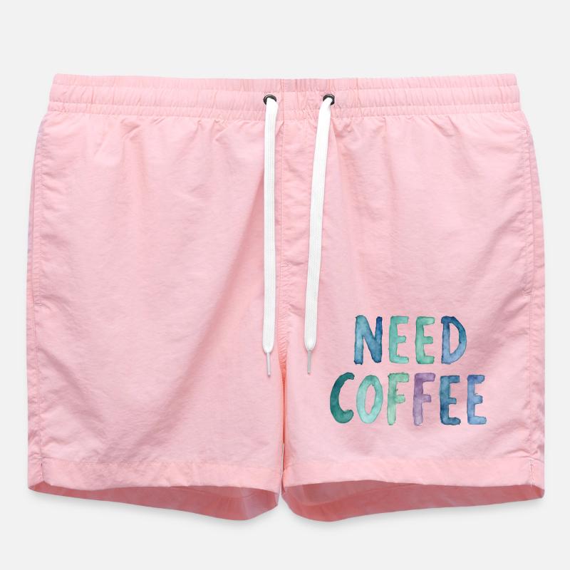 Need Coffee Watercolor Text - Swim Trunks - pink