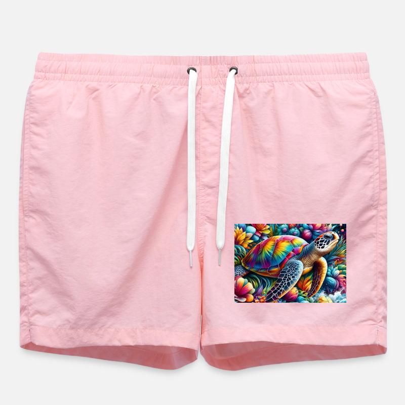 Tortue tropicale arcenciel sur fleurs - Short de bain - rose