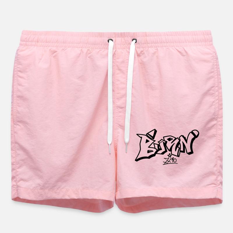 Composition abstraite en lin noir - Short de bain - rose