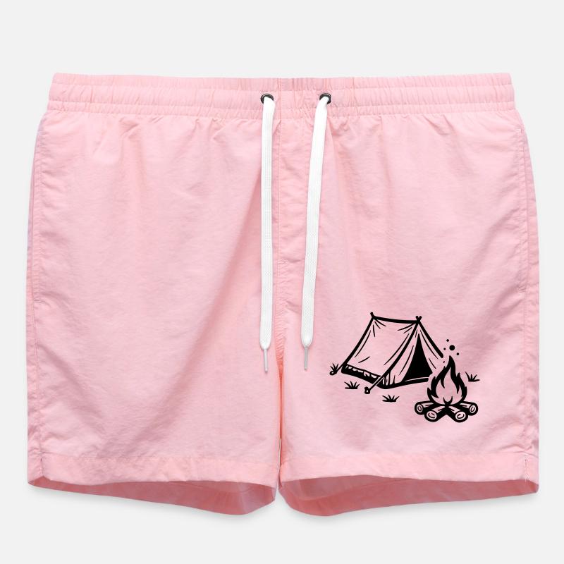 Tent Campfire Camping - Swim Trunks - pink