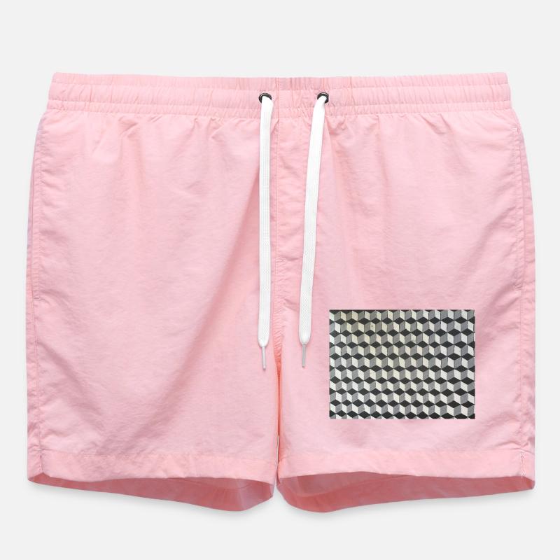Three-dimensional cubes grayscale - Swim Trunks - pink