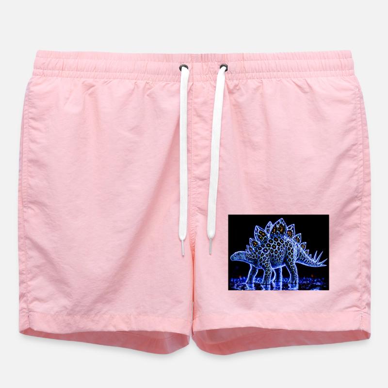 Neon Stegosaurus Glow Pattern - Swim Trunks - pink