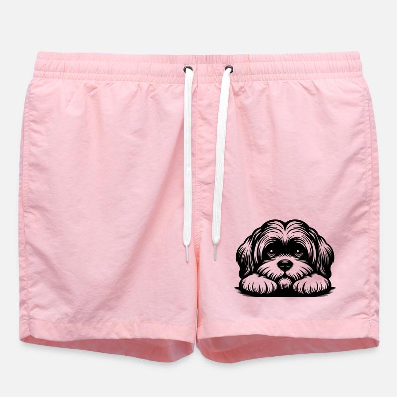 Lhasa Apso Head with Paws - Swim Trunks - pink