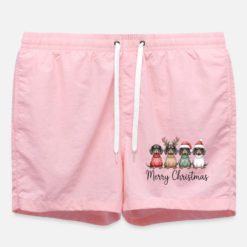 Vier Dackel, Dachshunde in Weihnachtspullover - Badeshorts - Pink