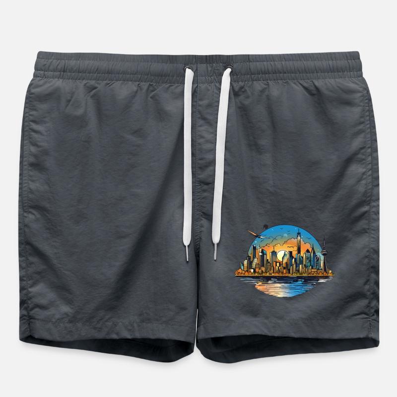 Sunset Skyline Reflection - Swim Trunks - undefined