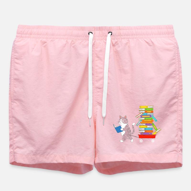 Reading kitten pulls book trolley - Swim Trunks - pink