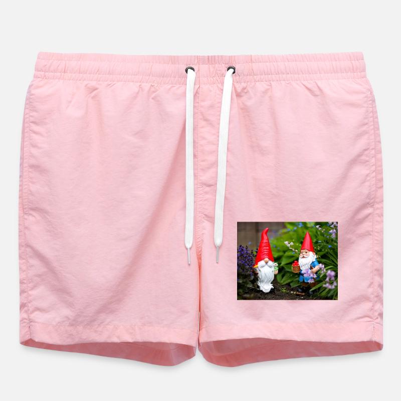 Garden Gnome Red Cap Scene - Swim Trunks - pink