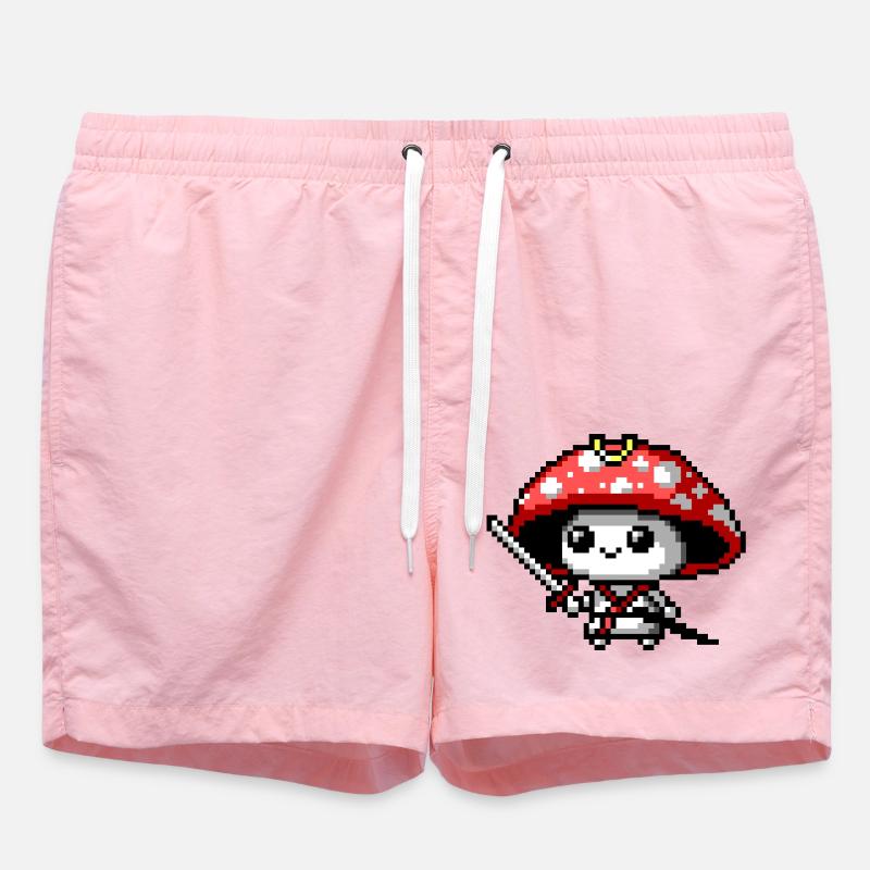 8bit Mushroom Samurai - Swim Trunks - pink