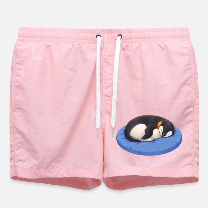 Cute Cartoon Penguin Sleeping Cuddling - Swim Trunks - pink