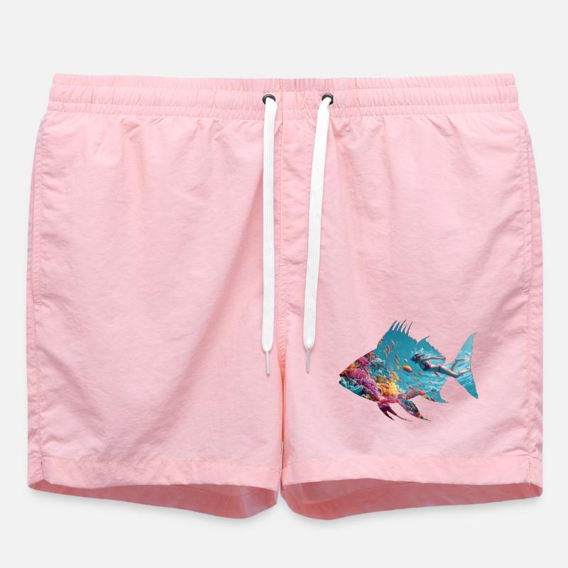 Silhouette de poisson sous-marin avec plongeur - Short de bain - rose