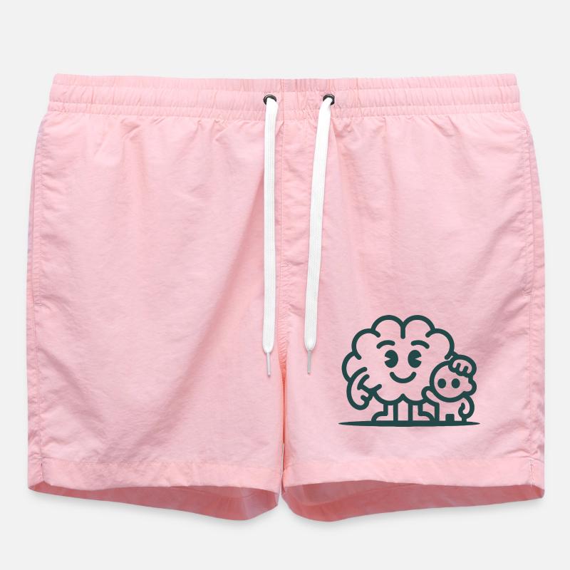 Friendly Cloud Duo Illustration - Swim Trunks - pink