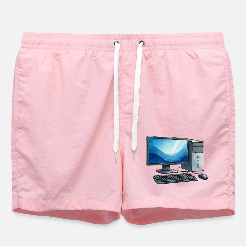 Retro PC Workstation Illustration - Swim Trunks - pink