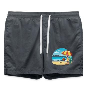 Beach vacation cartoon with umbrella - Swim Trunks -  - Front