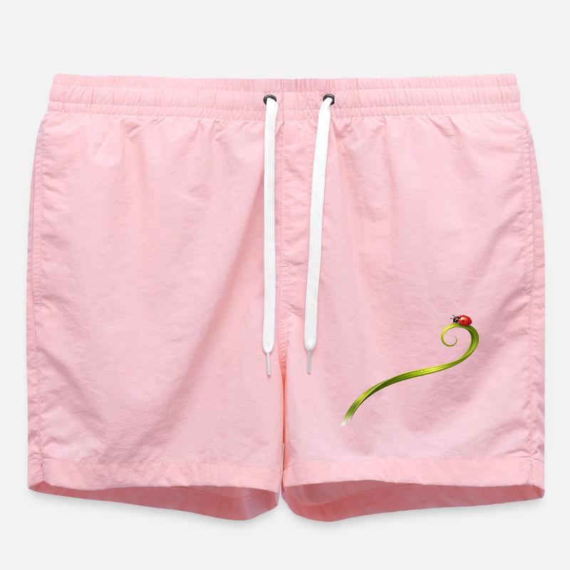 Ladybug on curved blade of grass - Swim Trunks - pink