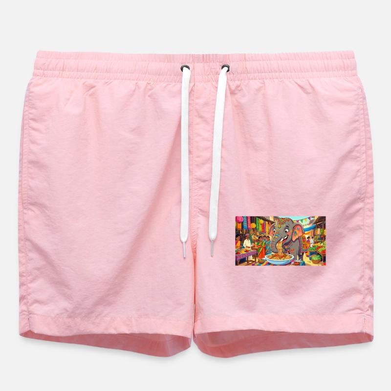 Elephant Eating Spaghetti Funny Art - Swim Trunks - pink