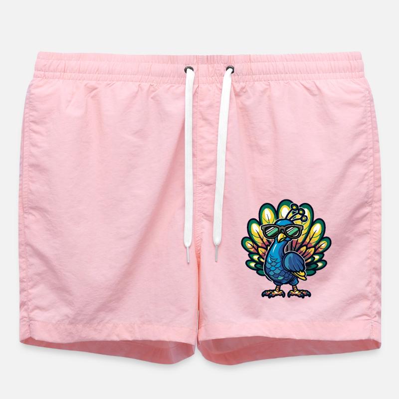 Peacock Bird Cool Comic - Swim Trunks - pink
