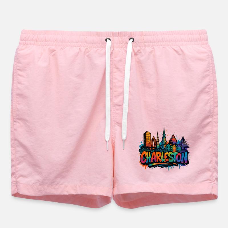 Charleston Skyline Graffiti - Swim Trunks - pink