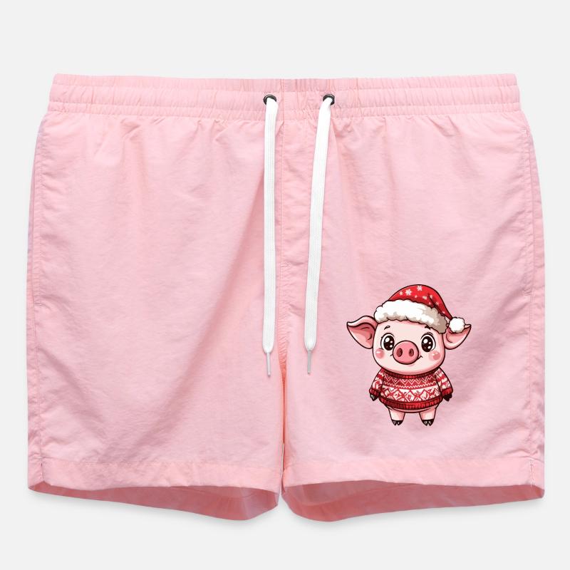Pig Christmas Comic - Swim Trunks - pink