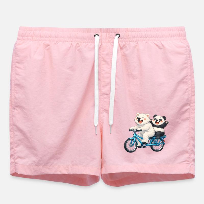 Two teddy bears on a bicycle - Swim Trunks - pink