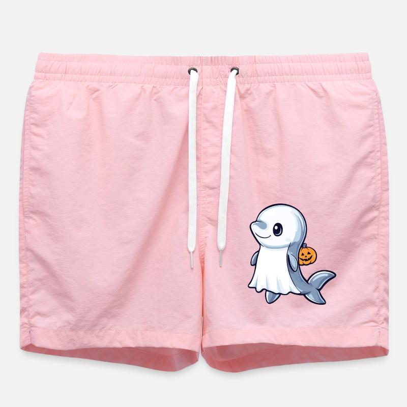 Dolphin Halloween Comic Ghost - Swim Trunks - pink