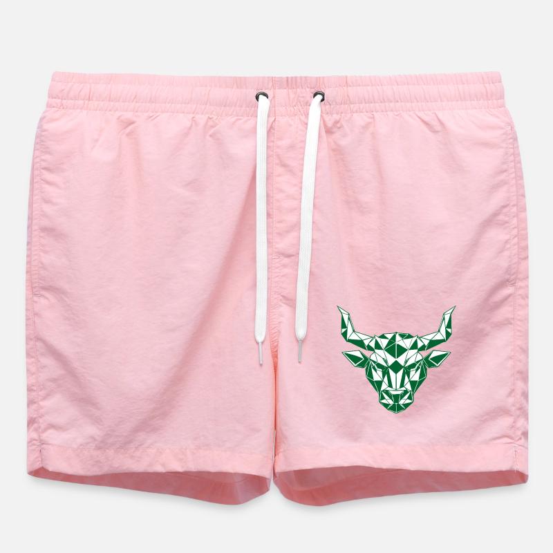 Geometric Bull Head Green Polygon - Swim Trunks - pink