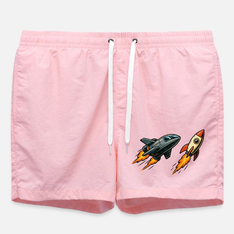 Rocket Sprint Cartoon Space - Swim Trunks - pink